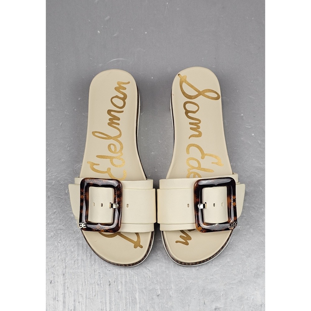 Sam‎ Edelman Ariane Cream Leather Buckle Slide Sandals Womens Size 5.5 M
